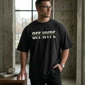 OFFHYPE Men’s Black Oversized Graphic T-Shirt | Premium Cotton Printed Tee | Loose Fit Streetwear