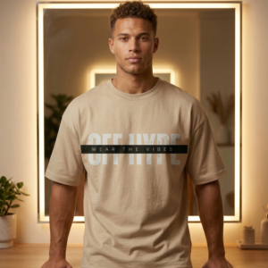 OFFHYPE Men’s Cream Oversized Graphic T-Shirt | Premium Cotton Printed Tee | Loose Fit Streetwear