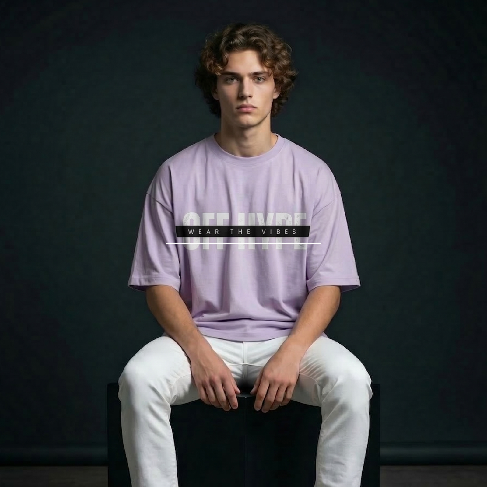 OFFHYPE Men’s Light Pink Oversized Graphic T-Shirt | Premium Cotton Printed Tee | Loose Fit Streetwear