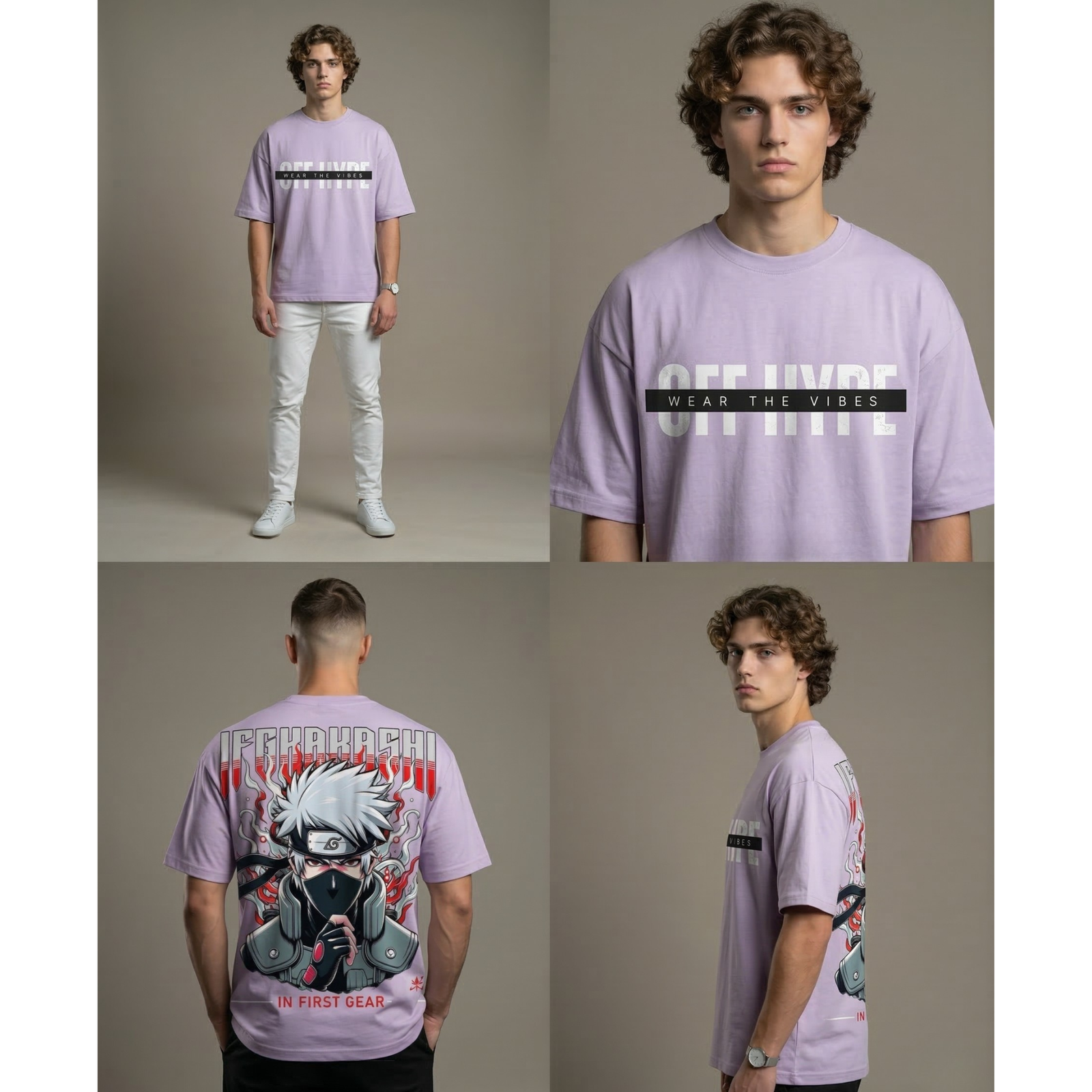 OFFHYPE Men’s Light Pink Oversized Graphic T-Shirt | Premium Cotton Printed Tee | Loose Fit Streetwear - Image 2