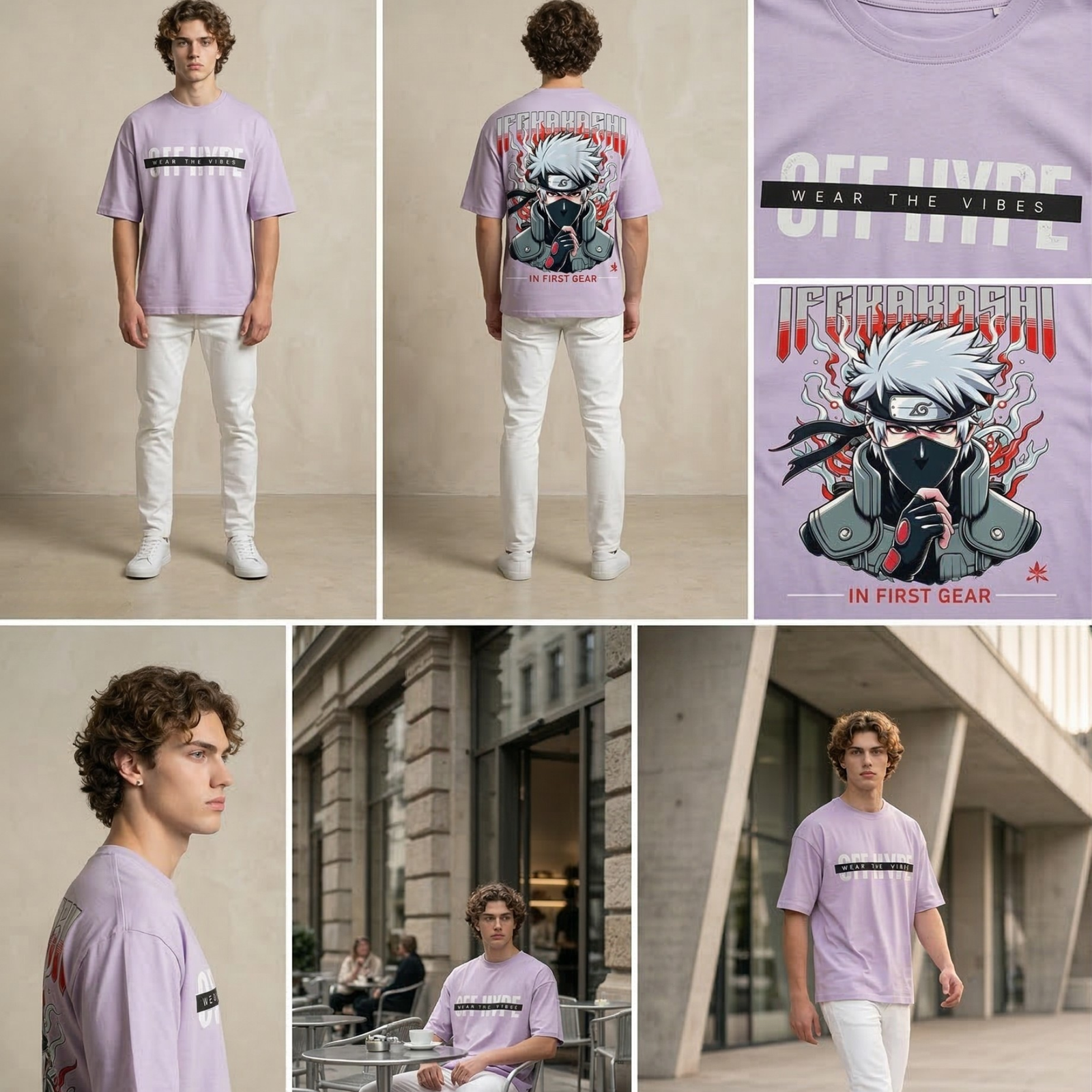 OFFHYPE Men’s Light Pink Oversized Graphic T-Shirt | Premium Cotton Printed Tee | Loose Fit Streetwear - Image 3