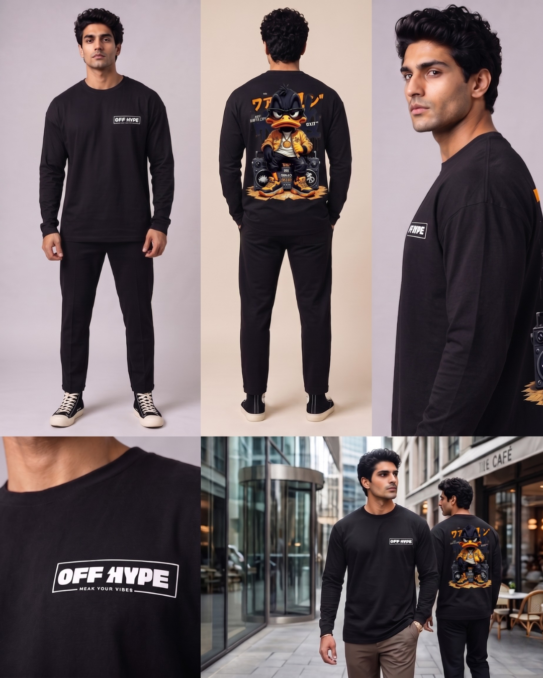 OFF HYPE Streetwear Long Sleeve T-Shirt – Urban Duck Graphic Edition - Image 3